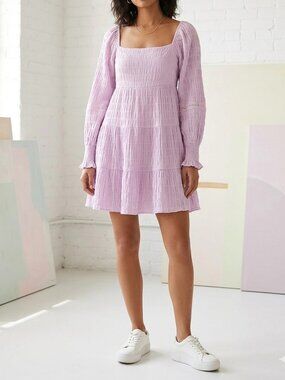 Lush Tiered Babydoll Mini Dress Lilac Sz Small Smocked Ruffles Feminine Y2K